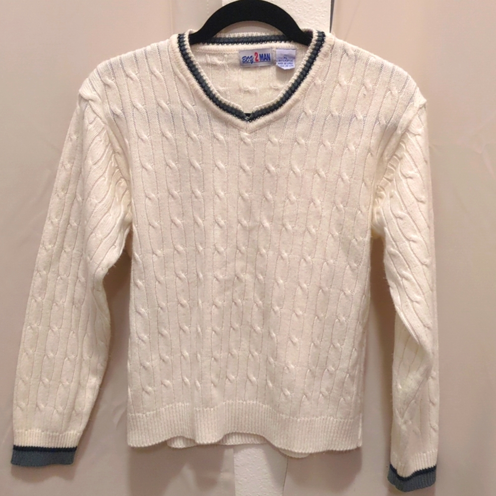 Boy's Boy 2 Man White Sweater Child XL Gray Black Stripe